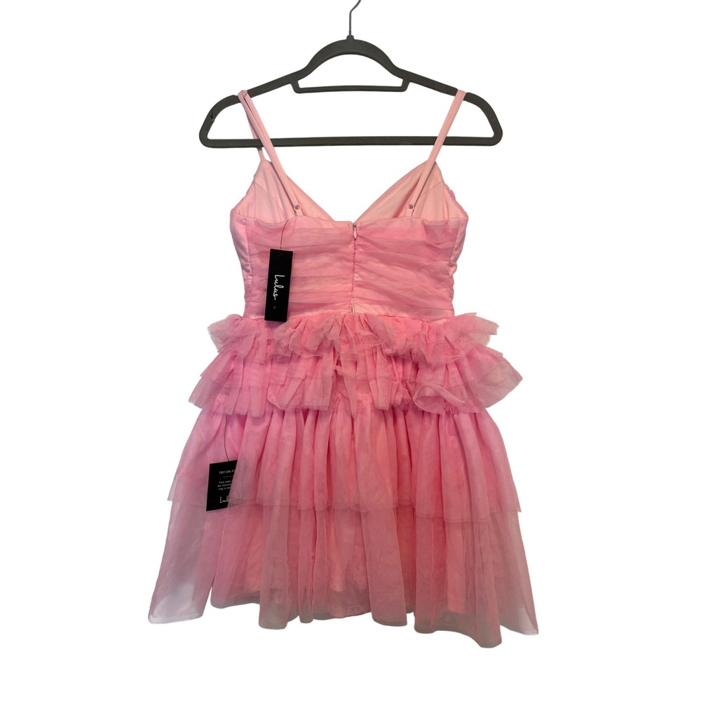 NWT Lulus Special Poise Pink Tulle Pleated Sleeveless Tiered Mini Dress Sz XS - Picture 5 of 7